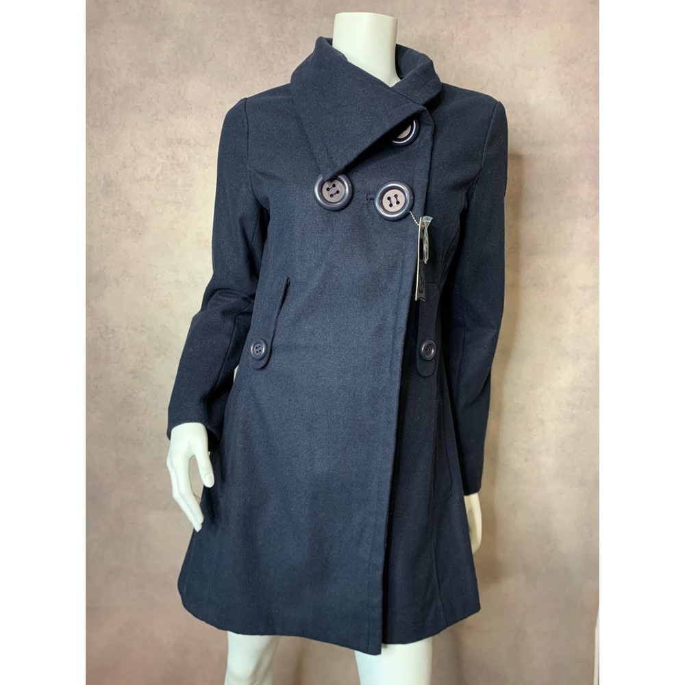 Yoki Coat Navy Blue Asimetrical Collar M